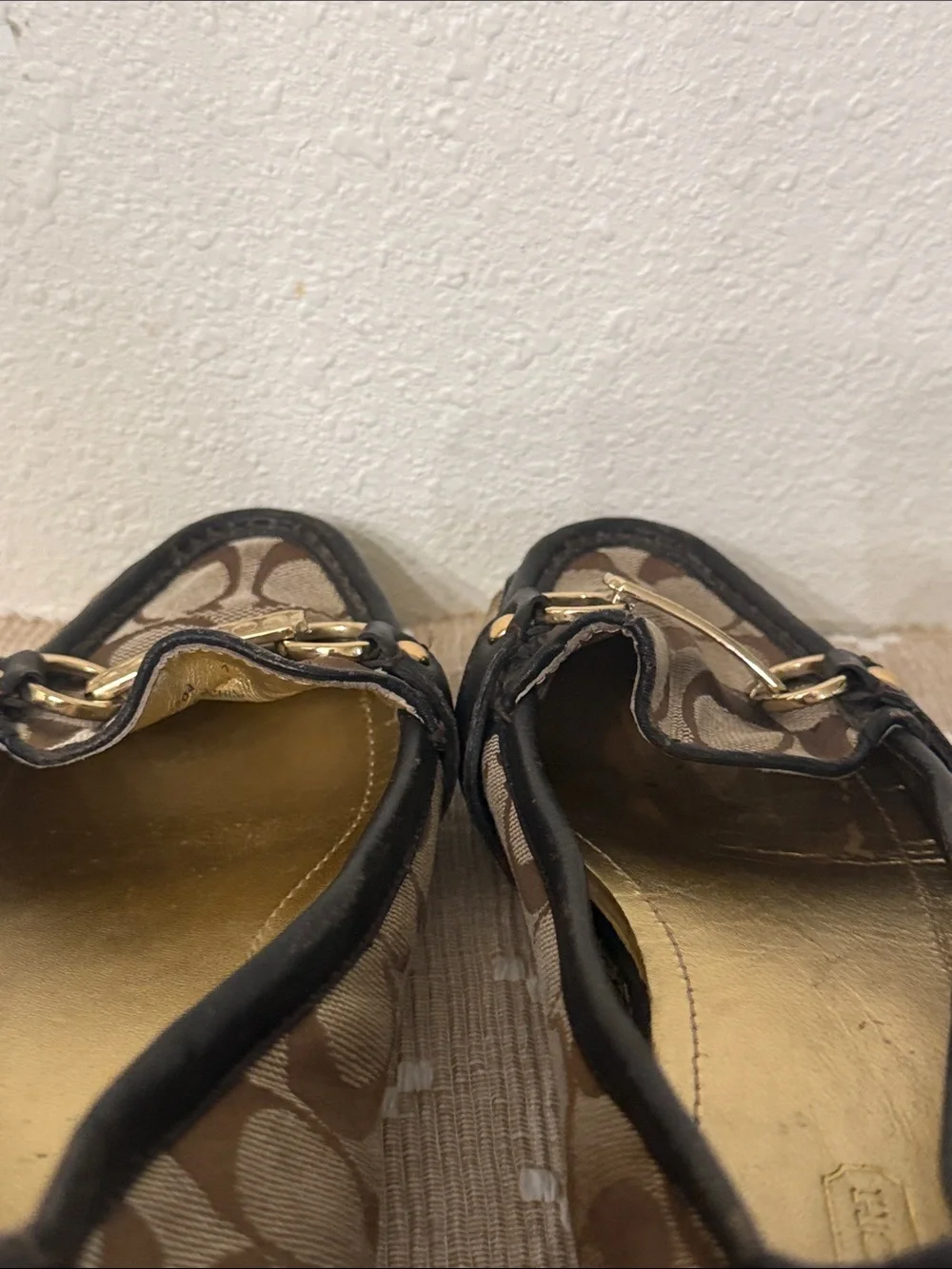 Coach Signature Jacquard Horsebit Loafers Brown Tan Leather Flats Size 7